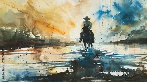 Man Riding Horse in Water