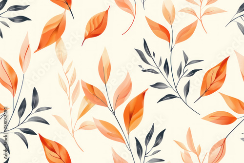 Minimal Leaf Illustration, Simple, on white background ,seamless repeating pattern.