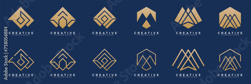 set of mountain combination letter m abstract logo design