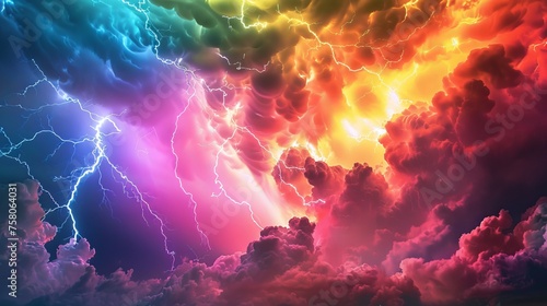 Rainbow lightning storms vibrant bolts cutting through the sky a rare fusion of stormy weather and colorful light