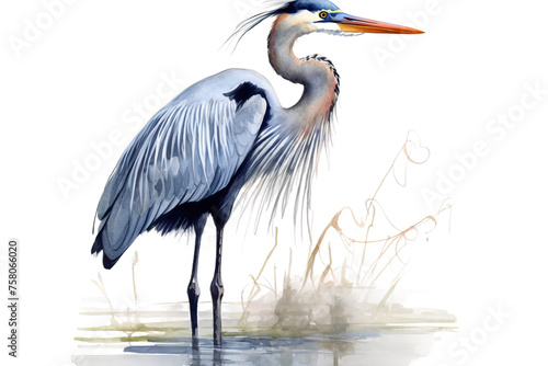 blue great heron watercolor illustration