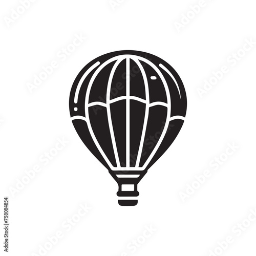 hot air balloon silhouettes and icons isolated on white background