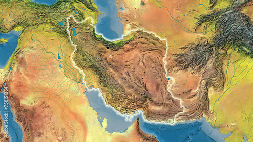 Shape of Iran. Glowed. Topographic.