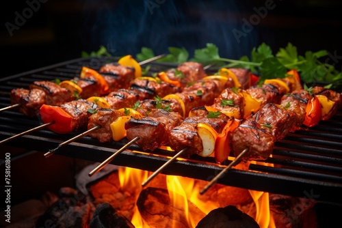Meat kabob kebob shashlik on skewers grilling
