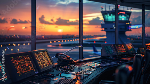 Air Traffic Control Working, Airport Towers, Navigation Screens, Airplane Departure Arrival Data, Flight Radar Controllers, runway background, Image blurred