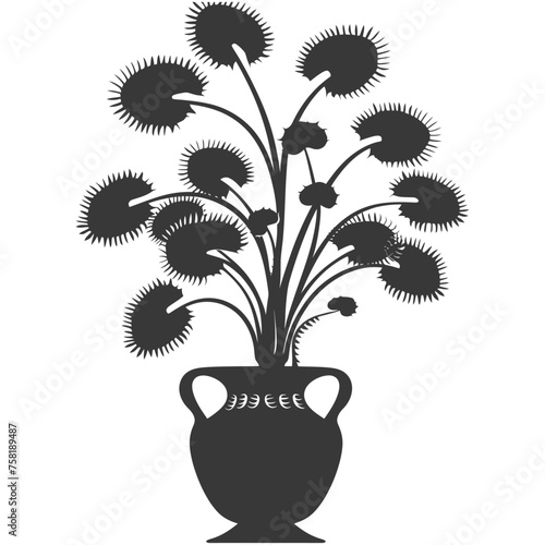 Silhouette Venus flytrap Flower Plant in the vase black color only