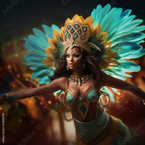 Beautiful Brazilian carnival samba dancer Passistas dancing at the carnival. Brazil, carnival, fest, dancer, passistas.