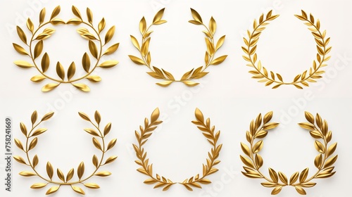 Set of Golden Olive Crowns Laurel Wreaths Cut Out