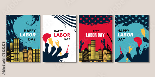 set of happy labor day poster for social media story, card, banner, background