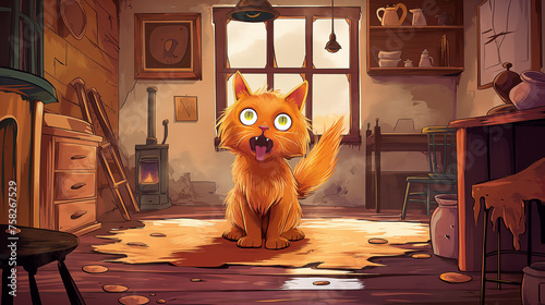 Grafika przedstawiająca miauczącego rudego kota
