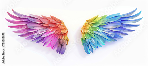 Rainbow colorful angel wings Isolated on white background
