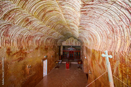 Serbian Orthodox underground Church of Saint Elijah the Prophet in Coober Pedy, South Australia - Religious place dug out of sandstone in an opal mining city