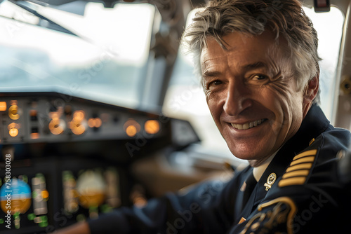 Smiling pilot in cockpit of airplane
