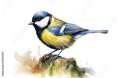funny forest tiny illustration garden common little image great background tit song bird close watercolor drawn hand tit park avian realistic europe bird backyard white bird