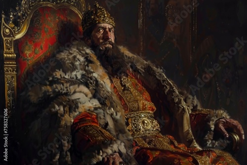 Ivan the Terrible in regal Russian epic tsar historical portrait with fur and crown