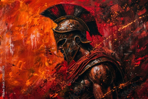 Ares God of War captured in a powerful oil painting style with ancient mythology and Greek helmet symbolism