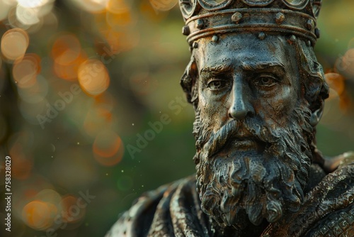 Alfred the Great Anglo-Saxon king statue historical figure in bronze with a majestic beard and crown
