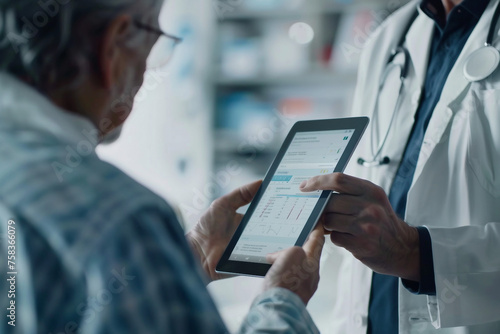 Doctor healthcare and medicine with a patient talking test results and progress on a tablet in a hospital clinic Trust help and medical consulting with a professional medicare worker in his office