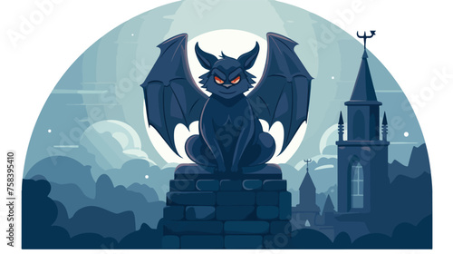 A grumpy gargoyle perched on a gothic cathedral at