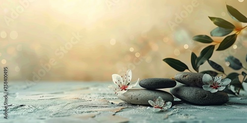 Massage spa banner, stones and flowers social media post, copy space