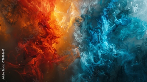Abstract portrayal of the clash between fire and ice
