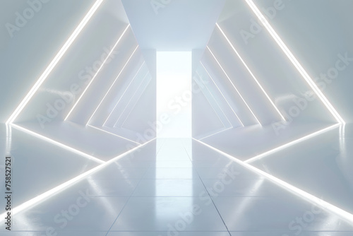 white geometric architecture with neon lights