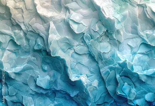 Closeup of blue crumpled paper texture. Created with Ai