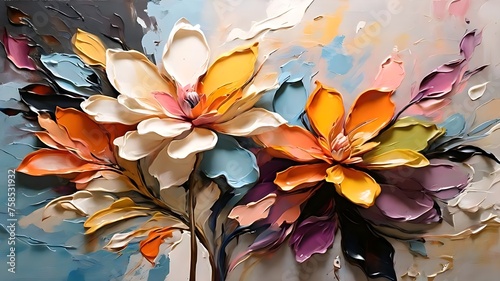 Oil painting of flowers with an emerging texture.