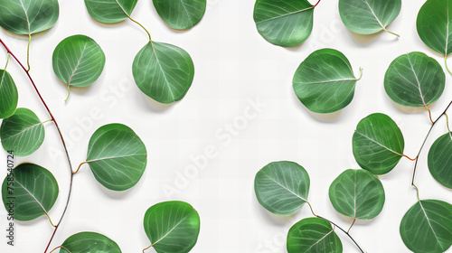 Fresh Green Leaves on a White Background, Creating a Vibrant and Natural Frame for Eco-Friendly and Botanical Designs