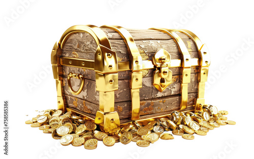 Golden chest of treasures isolated on transparent Background