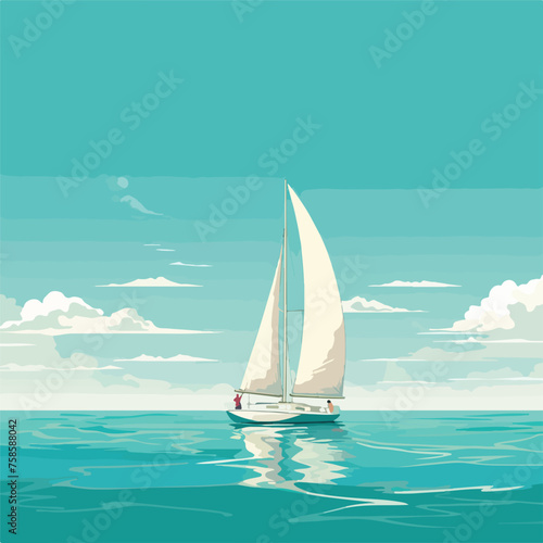 A lone sailboat gracefully cutting across a turquoi