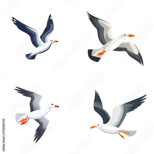 Flat logo of big birds Seagull on isolated white background