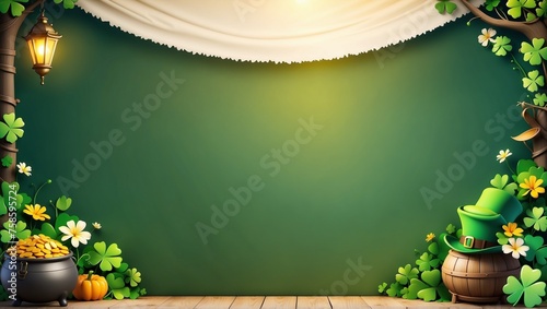 Festive St. Patrick's Stage, Enchanting Decor Illustration, Celebration Setup Concept, Perfect for Event Poster Design or Themed Background Imagery