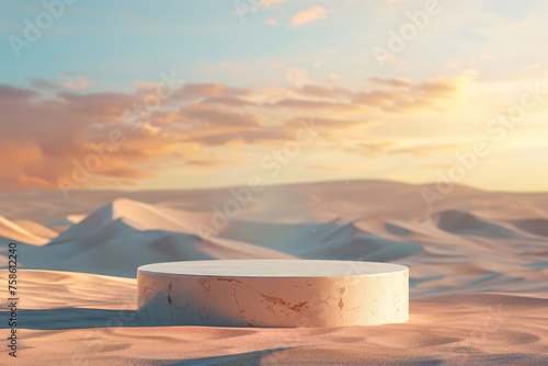 product podium presentation with desert sand dunes background for advertisement