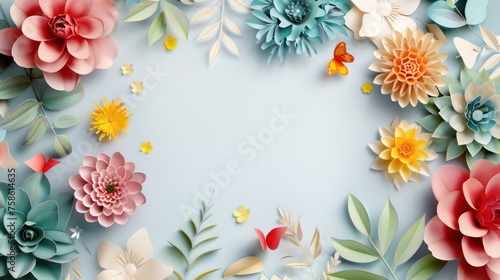 3d render paper cut flowers and leaves botanical isolated on white background. AI generated image