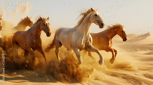 Horse herd run in desert sand