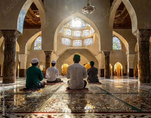 Men Sitting in the mosque and praying Namaz
