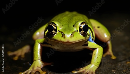 A Frog With Its Eyes Gleaming In The Darkness