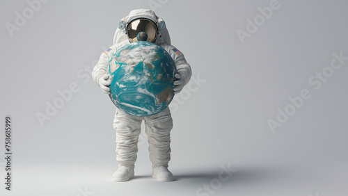 Astronaut mit Anzug und Helm mit Erdkugel in der Hand, ai generativ