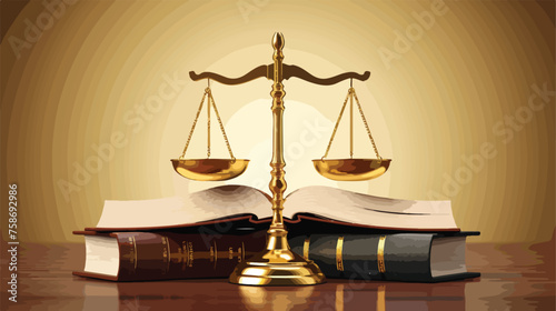 A gold justice scale with three books on either