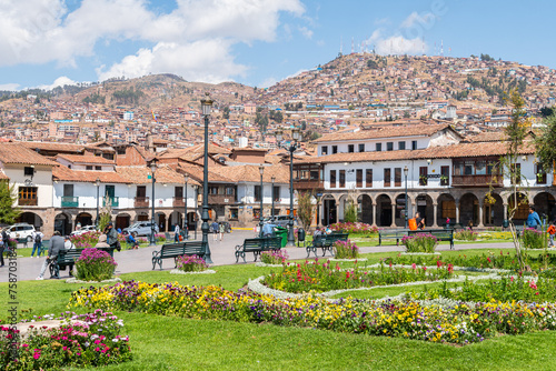 street view of cusco inka town, peru 