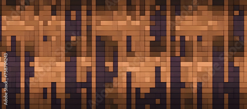 The pixelated background displays an impeccable wood texture, blending various tones and patterns to create an authentic appearance. It should highlight the complexity and diversity of the wood.