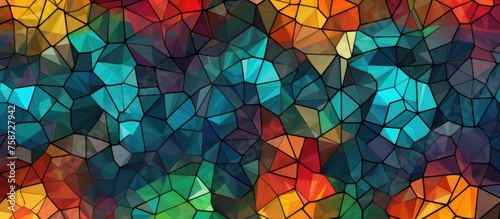 Seamless pattern of colorful pentagon fragments on concentric squares texture.