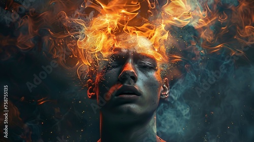Fiery Head A Blazing Expression of Emotions Generative AI