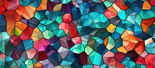 Seamless pattern of colorful pentagon fragments on concentric squares texture.