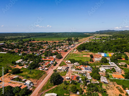 Aerial landscape of village of Bom Jardim during summer in Nobres countryside in Mato Grosso