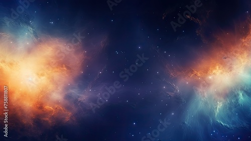 Fire in the Sky. Nebula Space, Blue and Orange light Glowing Smoke, Dramatic Sky, Colorful fantasy Background.