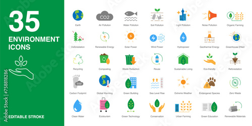 Environment icon set in color style. Environment simple colorful style symbol sign for apps and website and infographic vector illustration.