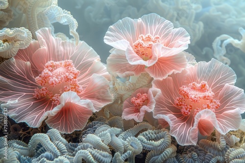 3d illustration of corals in abstract background. Beautiful marine life