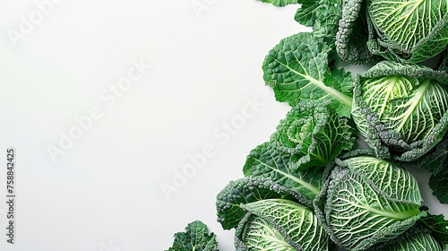 White setting with a cluster of savoy cabbage stems green stems represents health concern and space, Generative AI.